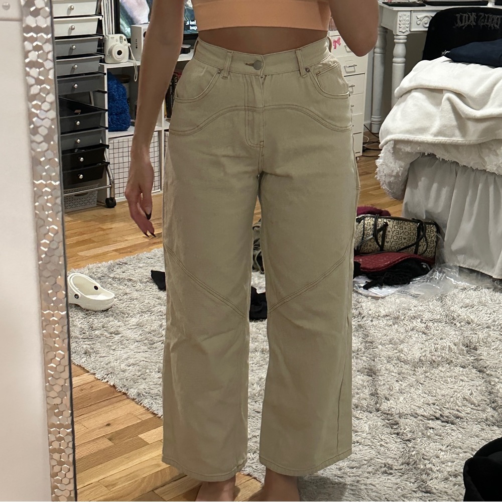 Contrast Seam Western Style Wide Leg Jeans